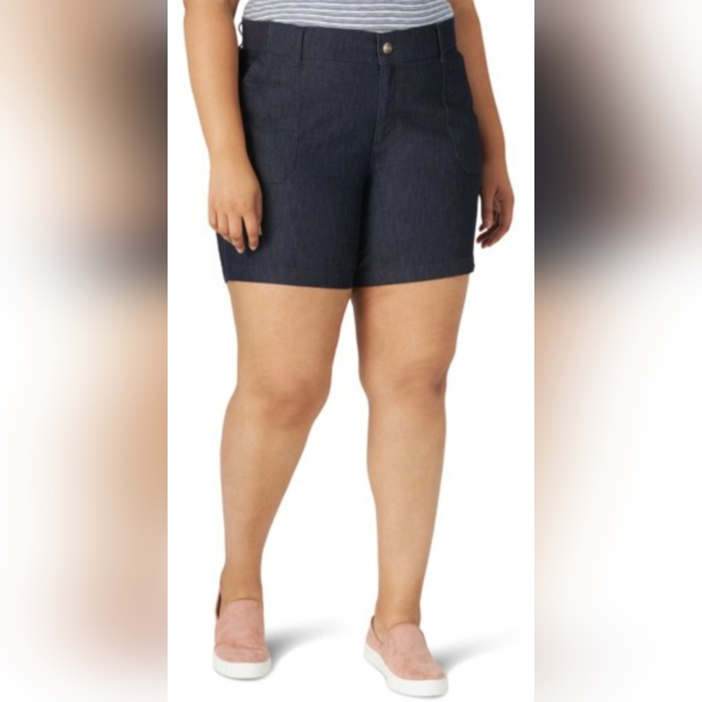 St.John's Bay Bermuda 10" Slender Women's Denim Shorts Dark Blue 20W New